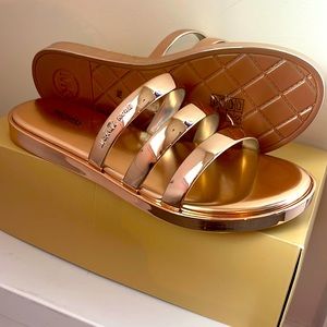 Michael Kors Keiko Metallic rose gold slides size 9 Brand new